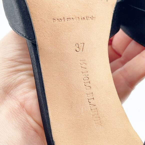 Manolo Blahnik y2k Black Satin Sedaraby Crystal D’Orsay Peep Toe Heels IT 37 - Picture 10 of 10